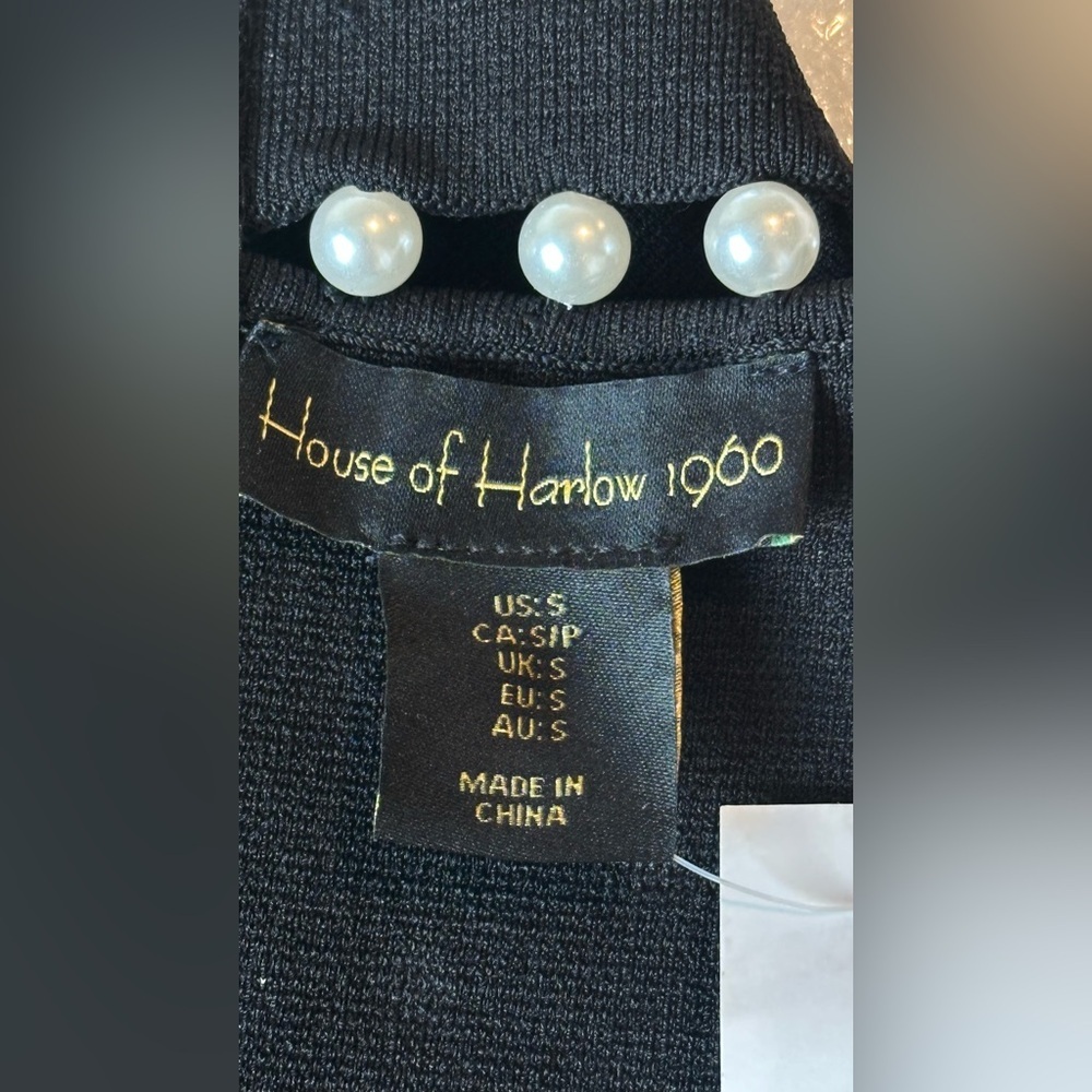 House of Harlow 1960 Black Pearl-Embellished Top Size SP New With Tags - Picture 2 of 7